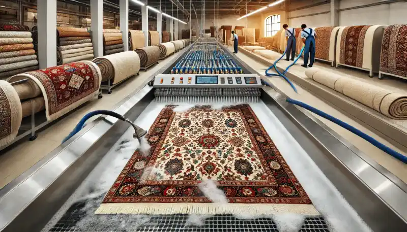 تصویر دستگاه و کارگران قالیشویی محدوده مرزداران